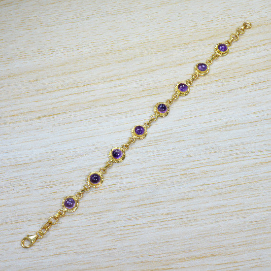 Amethyst Gemstone Exclusive Jewelry Real Gold Plated Sterling Silver Bracelet GBR-561