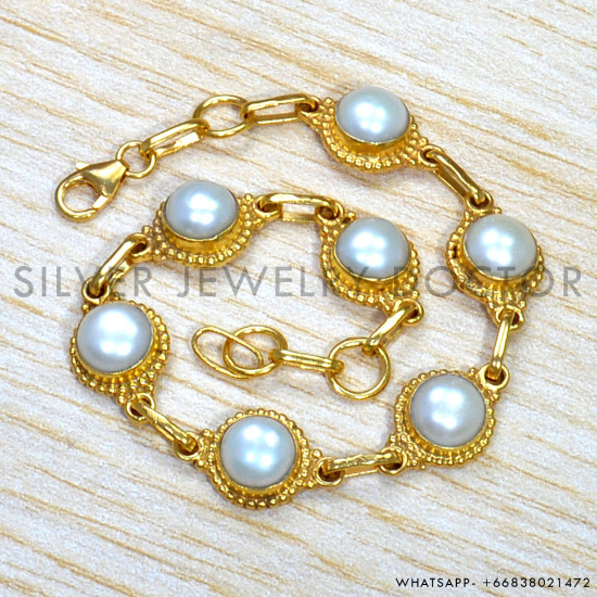 Pearl 925 Sterling Silver Bracelet (GBR-606) Pearl 925 Sterling Silver Bracelet (GBR-606)