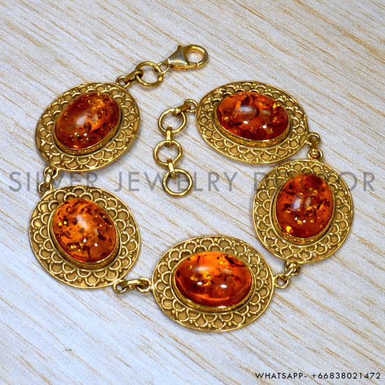 Amber 925 Sterling Silver Bracelet (GBR-610) Amber 925 Sterling Silver Bracelet (GBR-610)