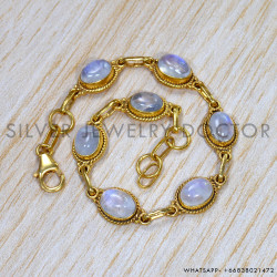 Rainbow Moonstone 925 Sterling Silver Bracelet (GBR-617)
