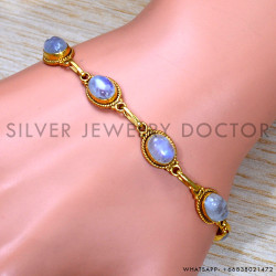 Rainbow Moonstone 925 Sterling Silver Bracelet (GBR-617)