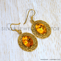 Amber 925 Sterling Silver Earrings (GE-581)