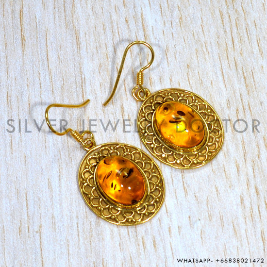 Amber 925 Sterling Silver Earrings (GE-581) Amber 925 Sterling Silver Earrings (GE-581)