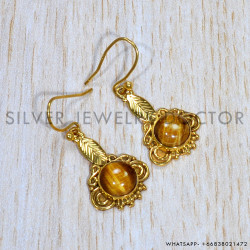 Tiger Eye 925 Sterling Silver Earrings (GE-596)