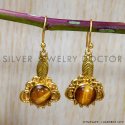 Tiger Eye 925 Sterling Silver Earrings (GE-596)