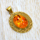 Amber Gemstone Gold Plated 925 Silver Indian Fashion Jewellery Pendant GP-578