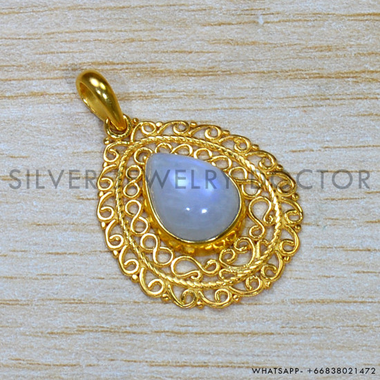 Rainbow Moonstone 925 Sterling Silver Pendant (GP-740)