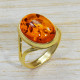 Amber Gemstone Anniversary Gift Jewelry Gold Plated Sterling Silver Ring GR-490
