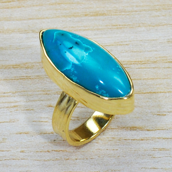 Beautiful Turquoise Gemstone Fine Jewelry Gold Plated Sterling Silver Ring GR-493
