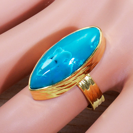 Beautiful Turquoise Gemstone Fine Jewelry Gold Plated Sterling Silver Ring GR-493