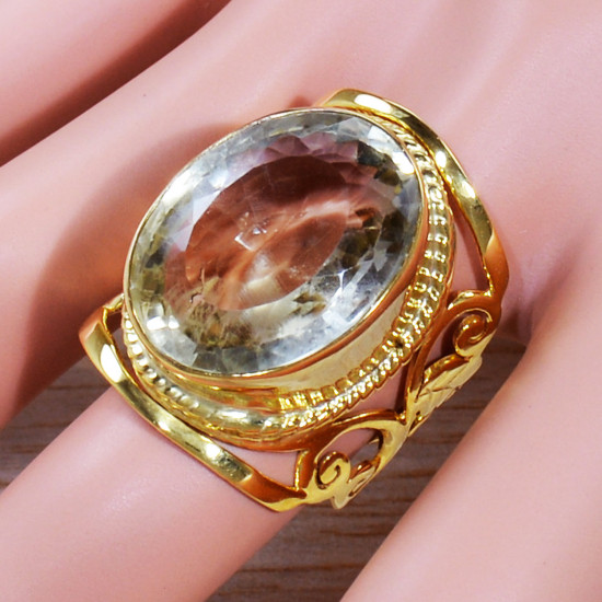Gold Plated Sterling Silver Amazing Look Jewelry Citrine Gemstone Ring GR-498