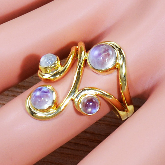 Beautiful Wedding Jewelry Rainbow Moonstone Gold Plated Sterling Silver Ring GR-499