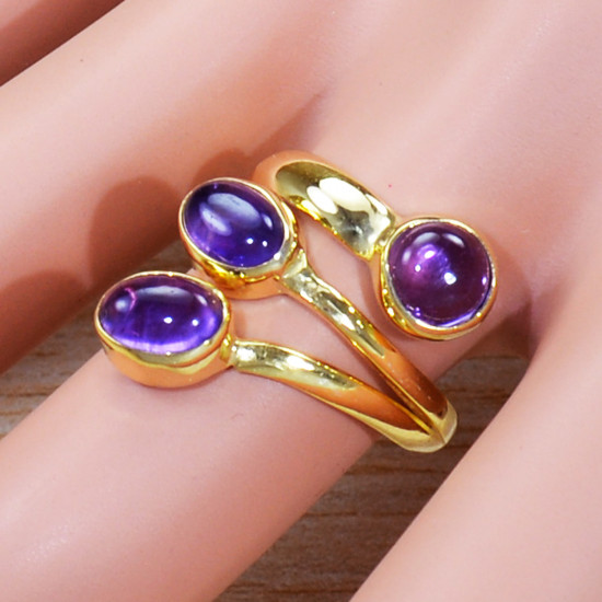 Authentic Gold Plated Sterling Silver Jewelry Nice Amethyst Gemstone Ring GR-501