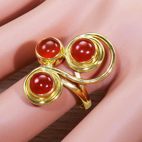 Carnelian Gemstone Stylish Jewelry Gold Plated Sterling Silver Ring GR-502