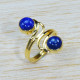 Authentic Jewelry Gold Plated Sterling Silver Lapis Lazuli Gemstone Ring GR-505
