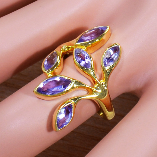 Beautiful Gold Plated Sterling Silver Amethyst Gemstone Ring GR-517