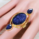 Blue Sunstone Gemstone Beautiful Jewelry Gold Plated Sterling Silver Ring GR-520