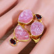 Beautiful Rough Rose Quartz And Garnet Gemstone Gold Plated Sterling Silver Ring GR-525
