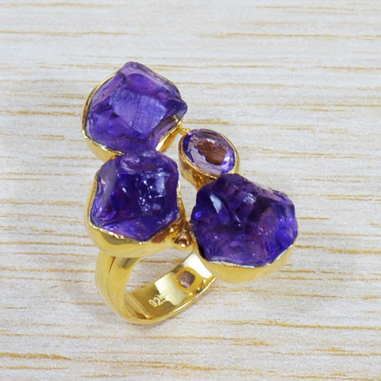 Amethyst Gemstone Gold Plated Sterling Silver Unique Jewelry Ring GR-532