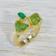 Antique Look Jewelry Rough Peridot And Green Onyx Gemstone Gold Plated 925 Silver Ring GR-536