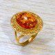 Amber Gemstone Beautiful Jewellery Gold Plated Sterling Silver Ring GR-633