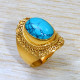 Anniversary Gift Jewellery Gold Plated Sterling Silver Turquoise Gemstone Ring GR-634