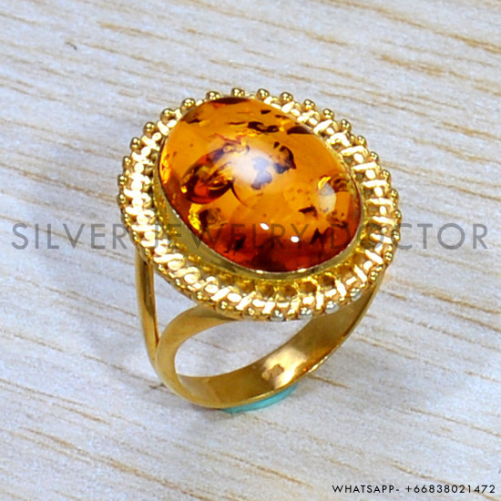 Amber 925 Sterling Silver Ring (GR-645) Amber 925 Sterling Silver Ring (GR-645)