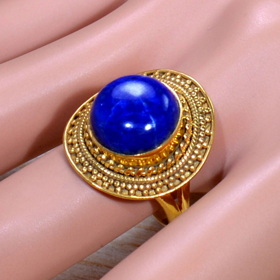 Authentic Gold Plated Sterling Silver Lapis Lazuli Gemstone Jewellery Fine Ring GR-654
