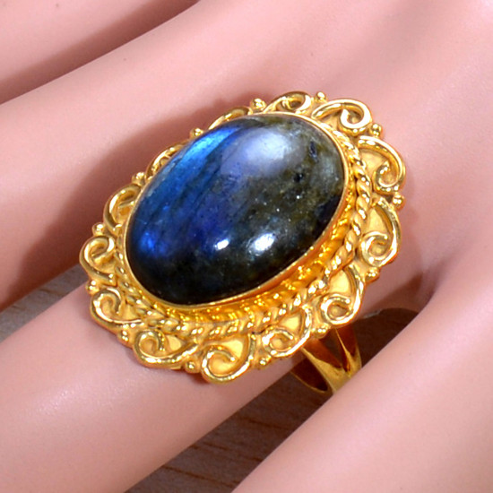Anniversary Gift Labradorite Gemstone Gold Plated Sterling Silver Jewellery Ring GR-661
