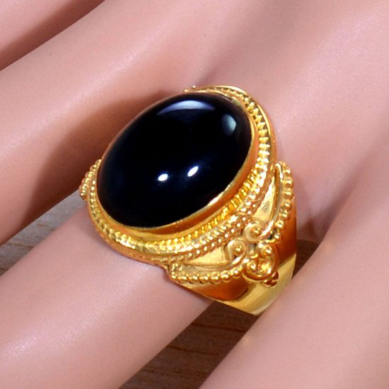 Black Onyx Gemstone Gold Plated Sterling Silver Unique Jewellery Ring GR-662