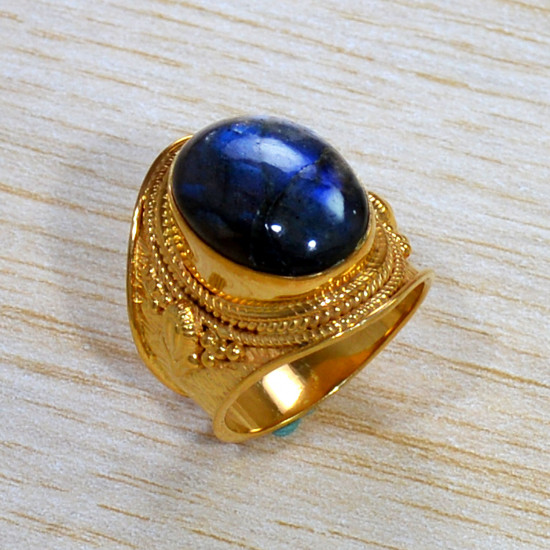 Handmade Jewellery Labradorite Gemstone Gold Plated Sterling Silver Ring GR-664