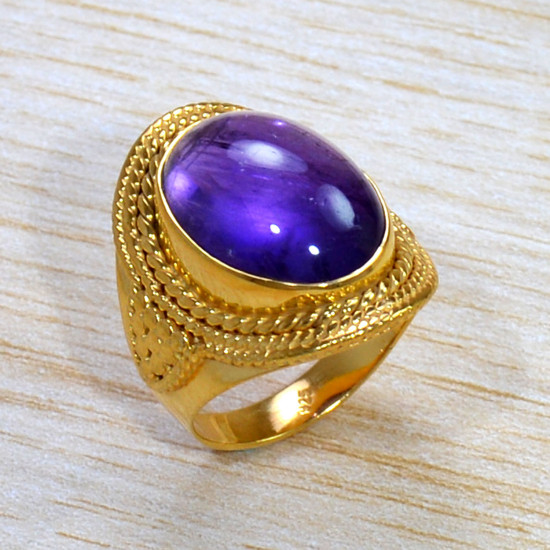 Beautiful Amethyst Gemstone Gold Plated Sterling Silver Jewellery Ring GR-665
