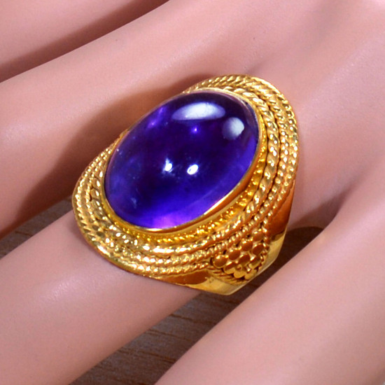 Beautiful Amethyst Gemstone Gold Plated Sterling Silver Jewellery Ring GR-665