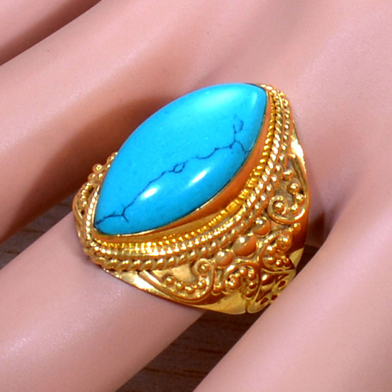 Gold Plated Sterling Silver High Class Jewellery Turquoise Gemstone Ring GR-670