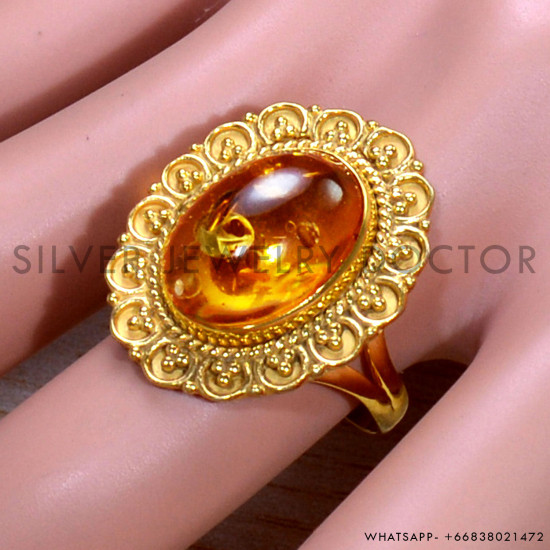 Amber 925 Sterling Silver Ring (GR-671)