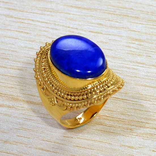  Jewellery Gold Plated Sterling Silver Lapis Lazuli Gemstone Ring GR-677