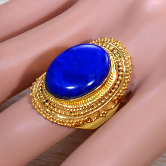  Jewellery Gold Plated Sterling Silver Lapis Lazuli Gemstone Ring GR-677