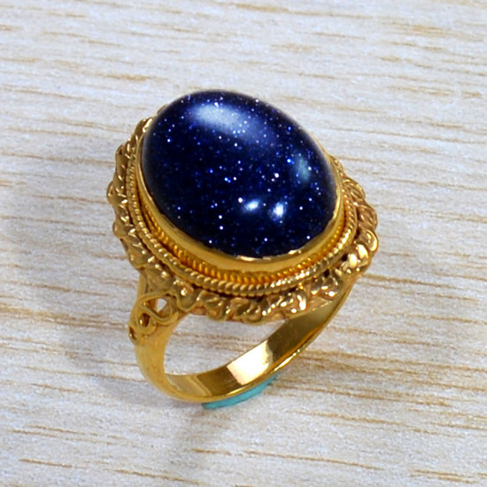 Blue Sunstone Exclusive Jewellery Gold Plated Sterling Silver Ring GR-681