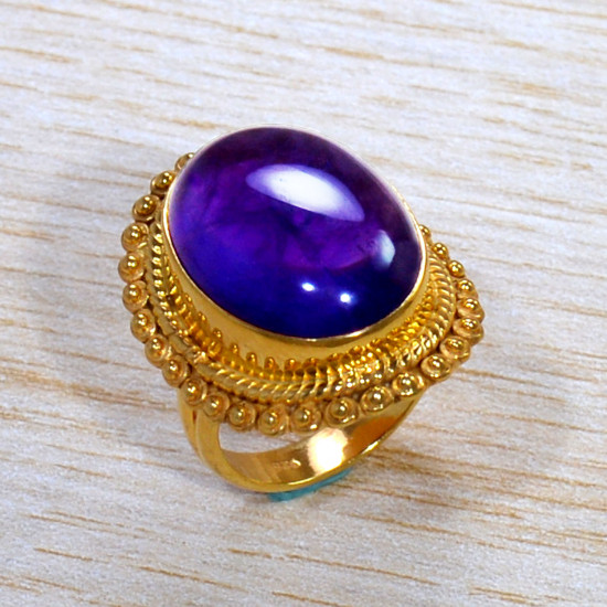 Amethyst Gemstone Gold Plated Sterling Silver Amazing Look Jewellery Ring GR-689