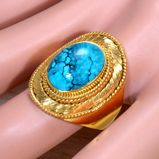 Beautiful Turquoise Gemstone Unique Jewellery Gold Plated Sterling Silver Ring GR-697