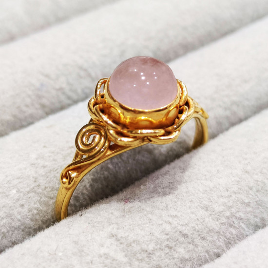 Amazing Look Jewelry Rose Quartz Gemstone Gold Plated Sterling Silver Ring GR-765