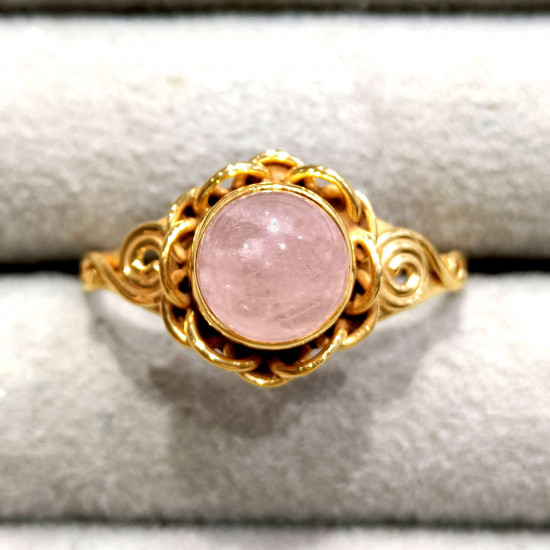 Amazing Look Jewelry Rose Quartz Gemstone Gold Plated Sterling Silver Ring GR-765