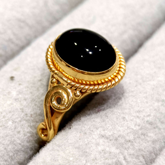Balck Onyx Gemstone Gold Plated Real Sterling Silver Jewelry Ring GR-780