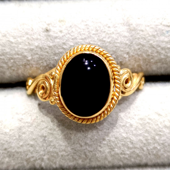 Balck Onyx Gemstone Gold Plated Real Sterling Silver Jewelry Ring GR-780