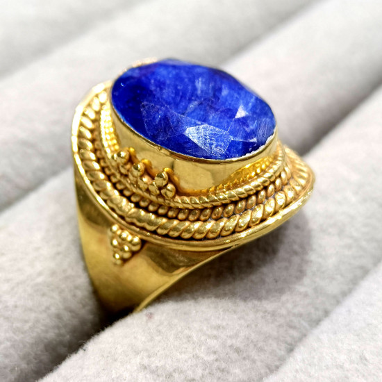 Authentic Gold Plated Sterling Silver Jewelry Nice Sapphire Gemstone Ring GR-792
