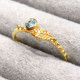 Authentic Gold Plated 925 Silver Jewelry Blue Topaz Gemstone Fine Ring GR-815