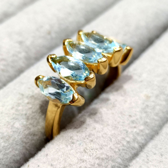 Blue Topaz Gemstone Beautiful Jewelry Gold Plated Sterling Silver Ring GR-823