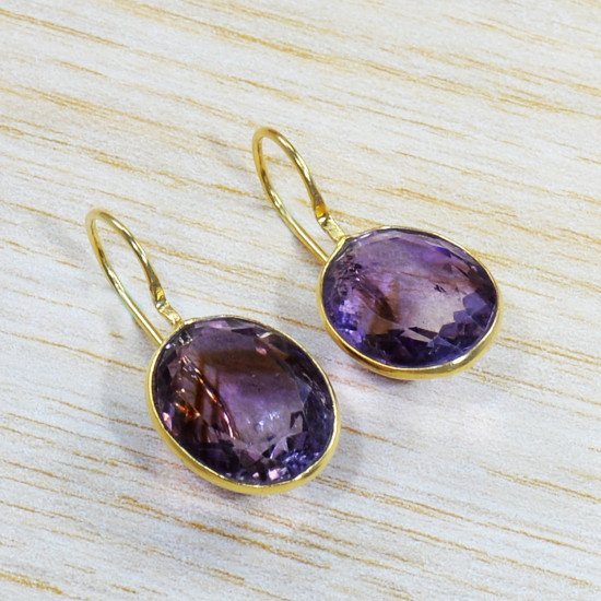 Gold Plated Real 925 Silver Amethyst Gemstone anniversary Gift Jewelry Set GS-569