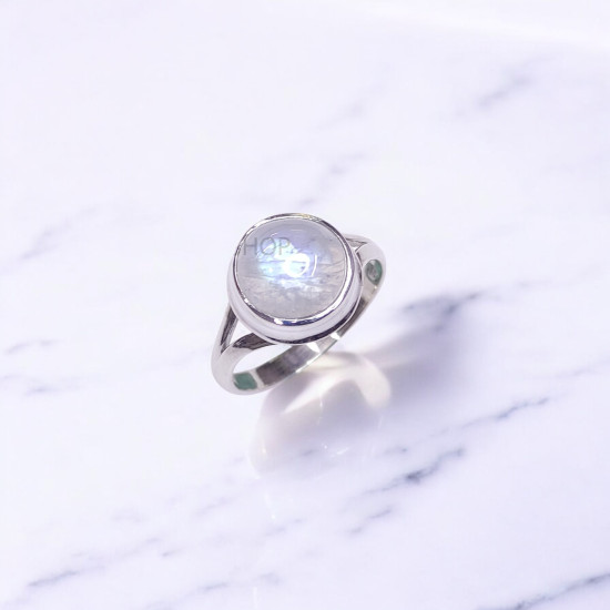 Wholesale Rainbow Moonstone 925 Silver Round Solitaire Rings | MYS BR100 Wholesale Rainbow Moonstone 925 Silver Round Solitaire Rings | MYS BR100