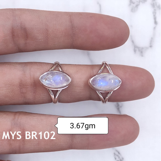 Wholesale Rainbow Moonstone 925 Silver Marquise Solitaire Rings | MYS BR102 Wholesale Rainbow Moonstone 925 Silver Marquise Solitaire Rings | MYS BR102